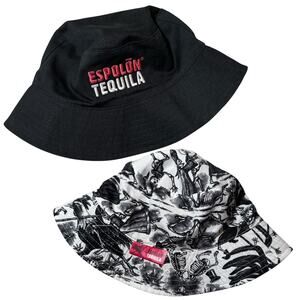Espolon Tequila Reversible Bucket Hat Skeletons & Embroidered Logo White Black